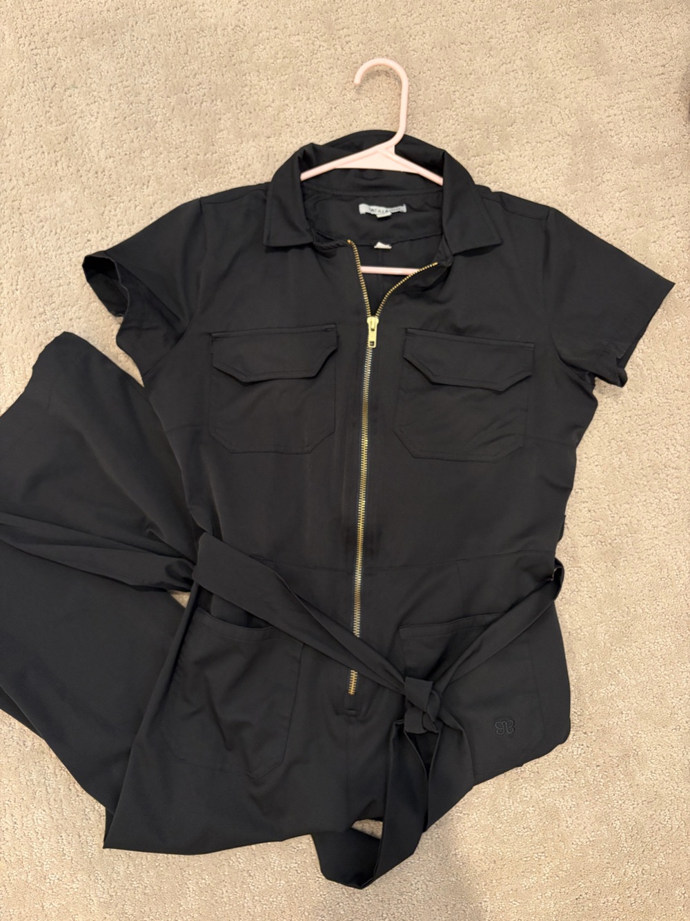 Black Short-Sleeve Utility Jacket with Gold Zip